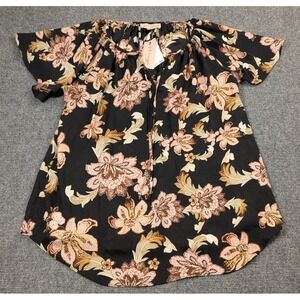 NWT Philosophy Republic Clothing Floral Peasant Blouse Black Pink Women's M